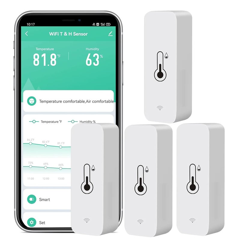 SENCKIT 4-Pack WiFi Temperature Humidity Sensor: Wireless Temperature Humidity Monitor with App Alert, Free Data Storage Export, Smart Indoor Thermometer Hygrometer Compatible with Alexa Google Assistant - Image 1